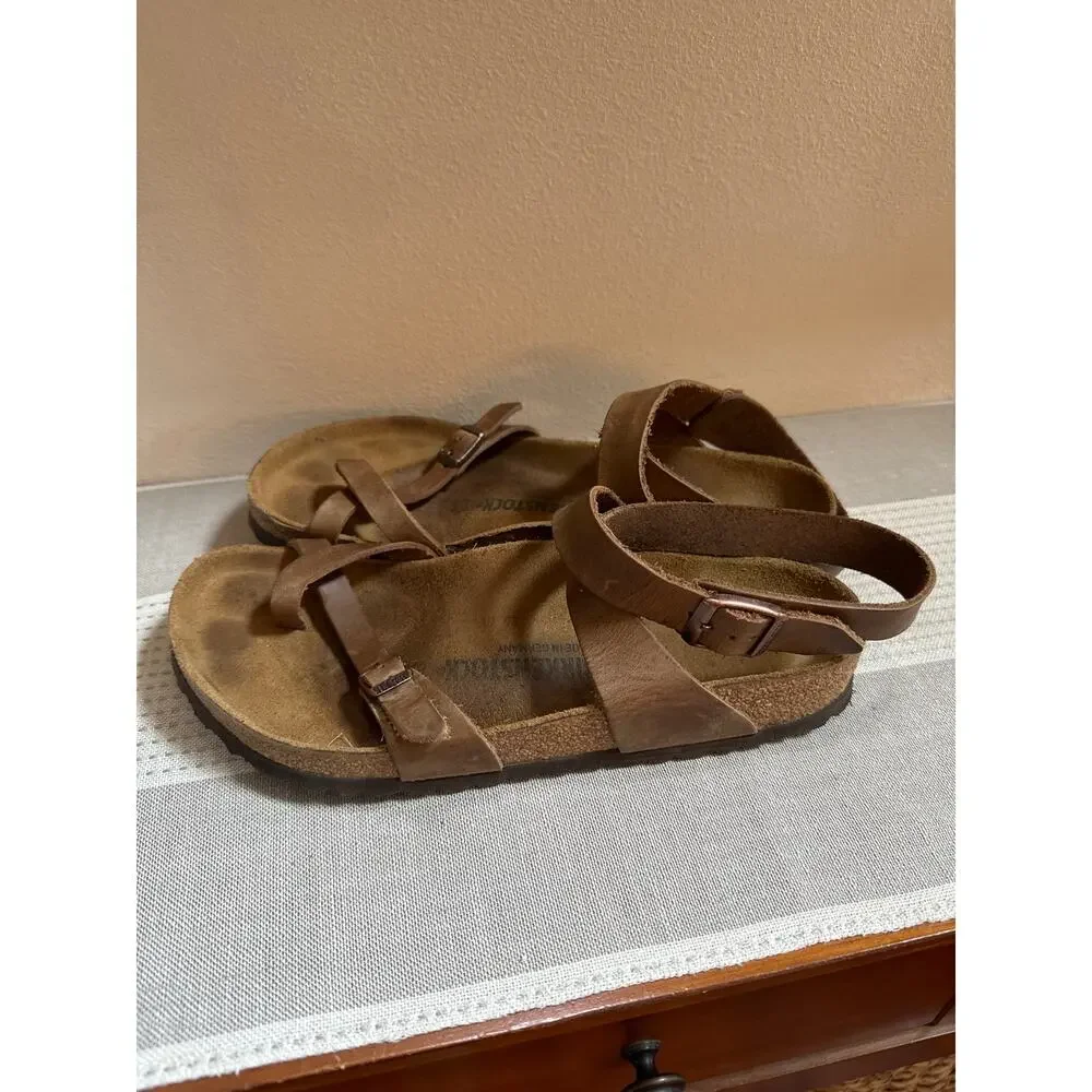 BIRKENSTOCK Yara Ankle Wrap Sandal Brown Leather Size 41/ US 10-10.5